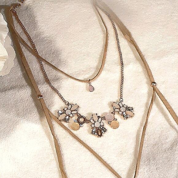 Necklace Layered Suede w Charms, Beads Modern Long Length Bohemian Gyspy Elegant - Picture 2 of 11